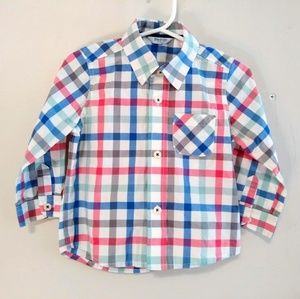 Mini Boden Boys Button Down Plaid Poplin EUC
